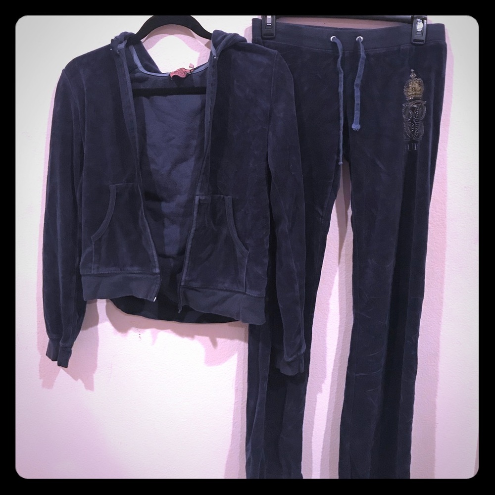 Juicy Couture Navy Blue and Gold Velour Tracksuit